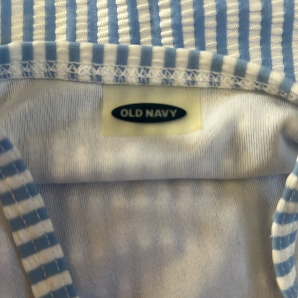 Old Navy girls striped ruffle swimsuit. Blue and white vertical stripe - Picture 6 of 8